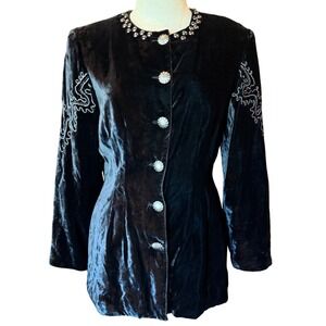 Vintage Saddle Ridge Black Velvet Western Blazer with Embellishments